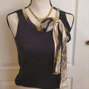Love Moschino Black and Gold sleeveless knit top with Scarf Detail sz XS/S